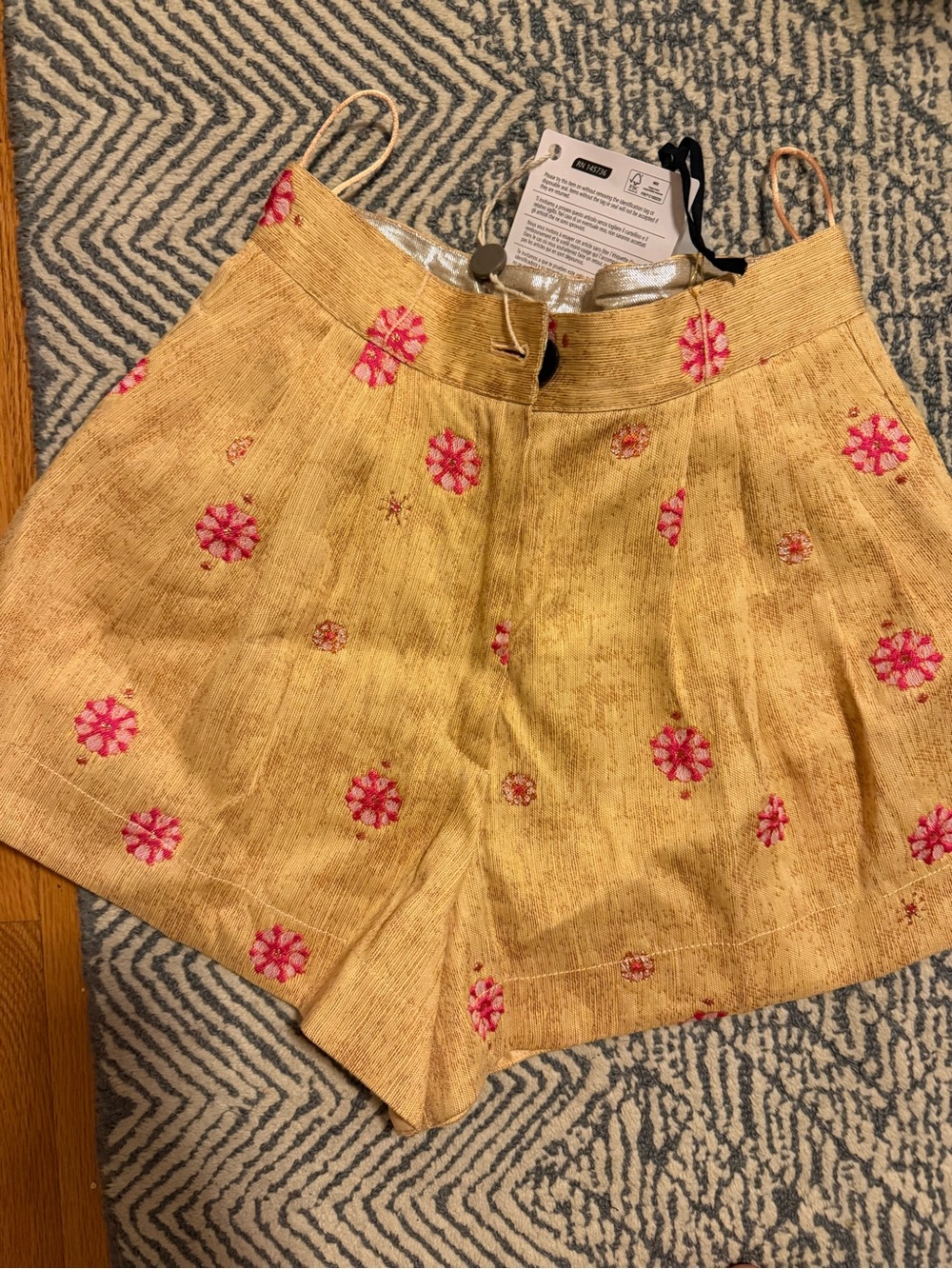 Forte Forte High-Waist Embroidered Gold Floral Women’s Shorts - new with tags!